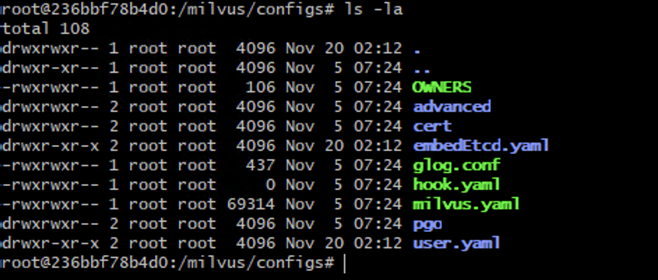 List Milvus config files